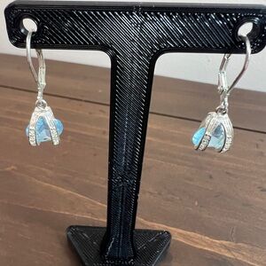 Silver Blue Crystal Drop Earrings - Women Jewelry